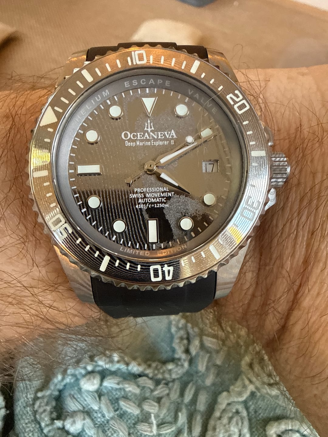 Customer photo review of Oceaneva Mens Deep Marine Explorer II Damascus Steel Dial Watch Rubber