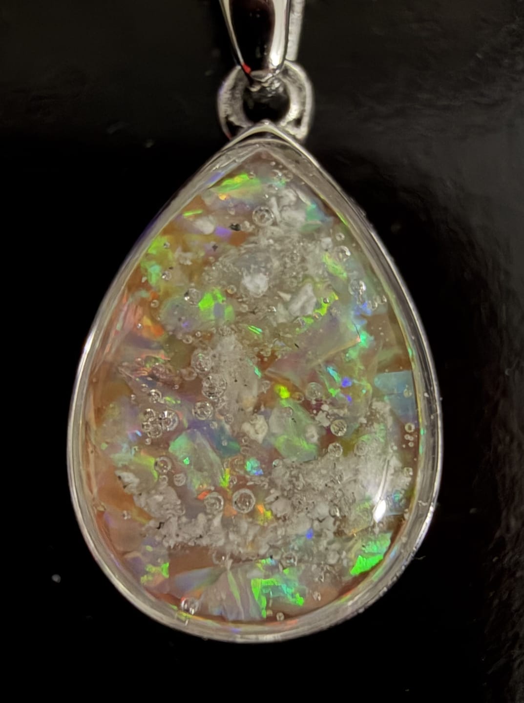 Customer photo review of Petite Pear Drop with Cremation Ashes