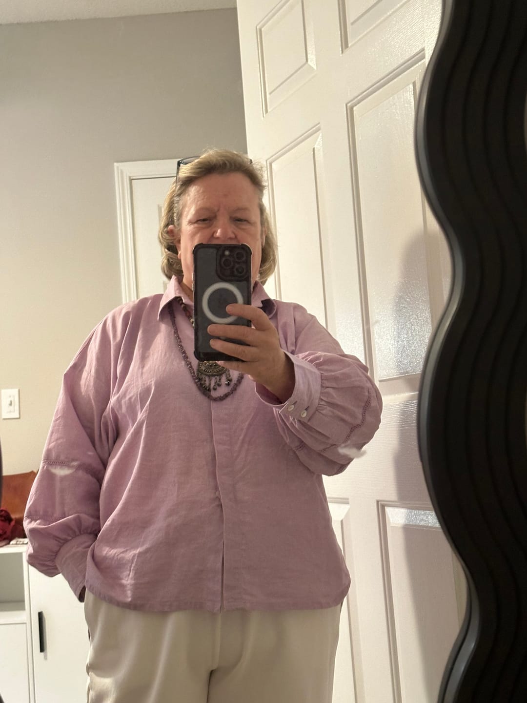 Customer photo review of Lavender Cotton Linen Relaxed Button-Down Shirt