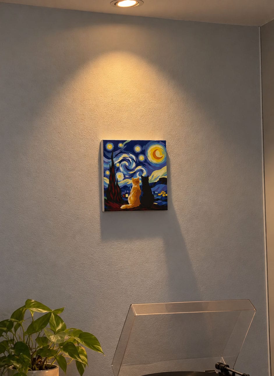 Customer photo review of Mini Peinture par Numéros 20x20cm avec cadre Compagnons nuit étoilée