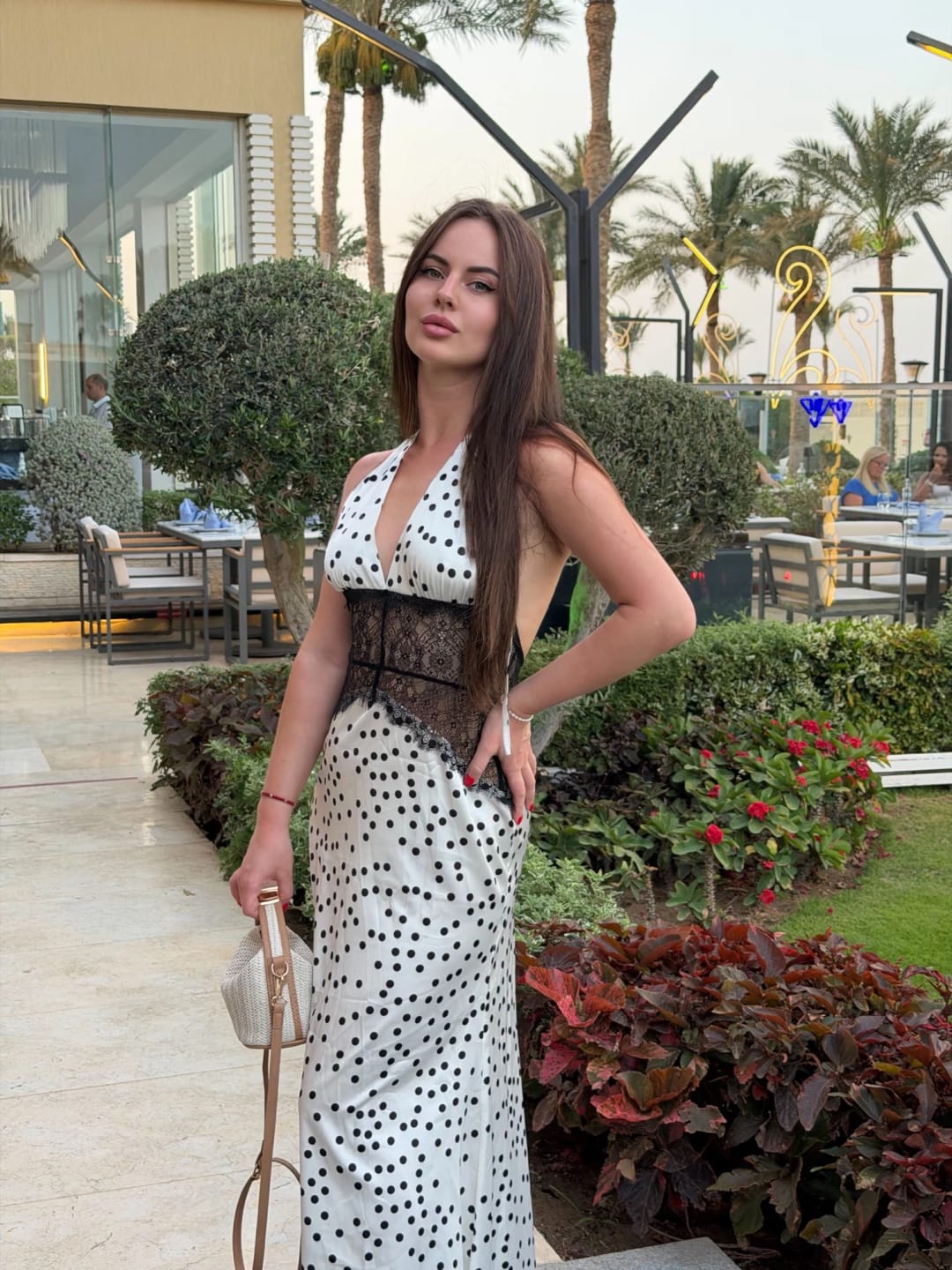 Customer photo review of Women's Polka-Dot Halter Maxi Dress with Lace Waist