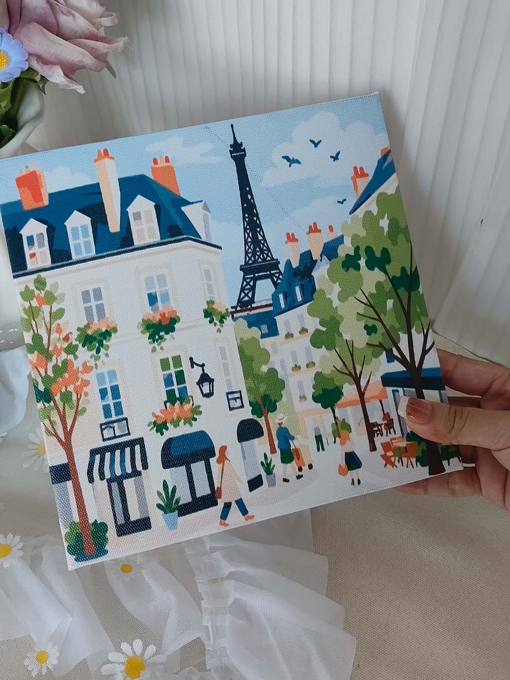 Customer photo review of Mini Peinture par Numéros 20x20cm avec cadre Aquarelle rue de Paris
