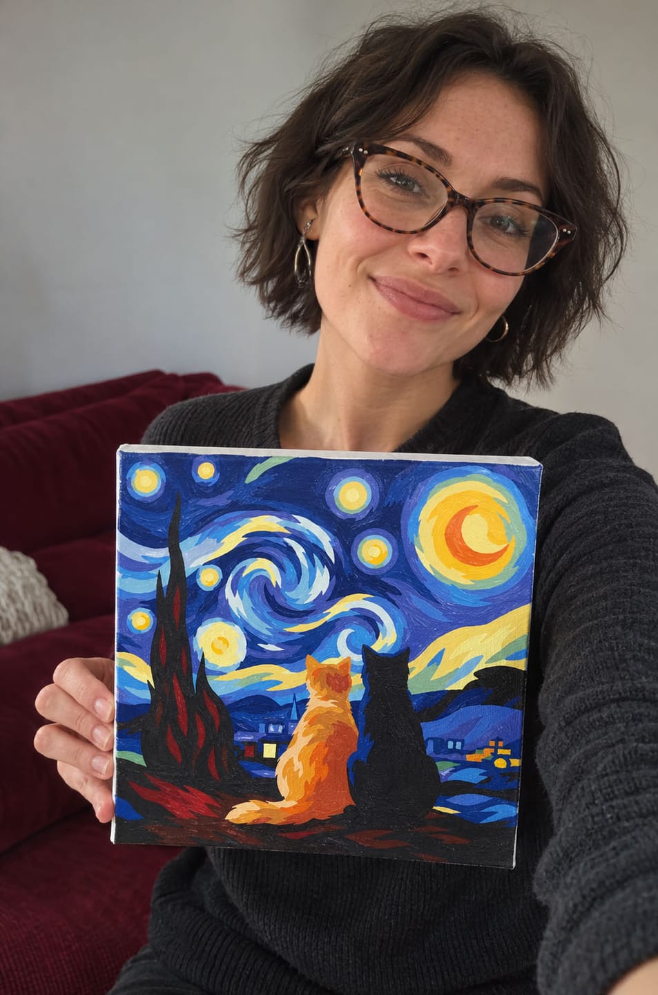 Customer photo review of Mini Peinture par Numéros 20x20cm avec cadre Compagnons nuit étoilée