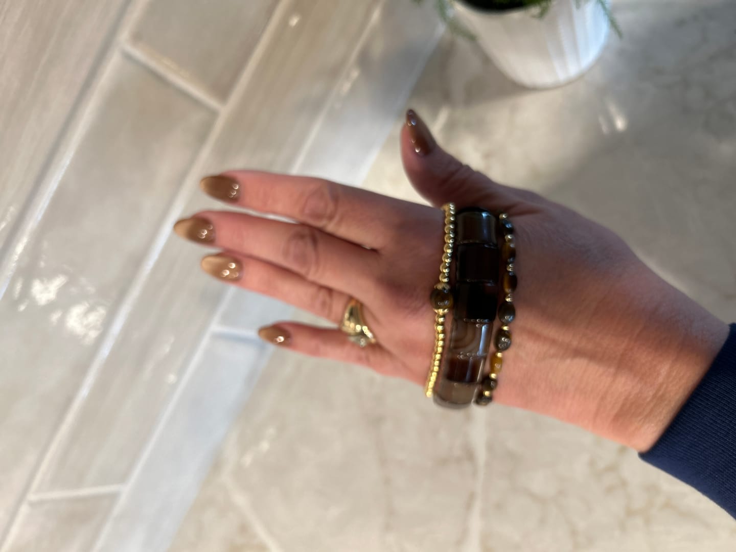 Customer photo review of Fierce Grace Tiger's Eye Stretch Apple Watch Strap