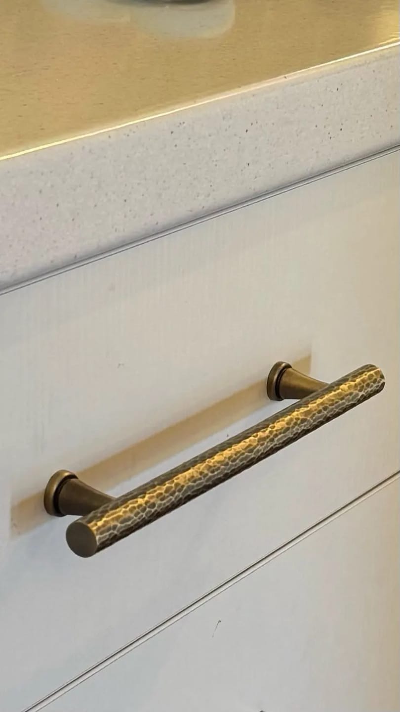 Customer photo review of Hand-Hammered Solid Brass Cabinet Pull, Antique Brass