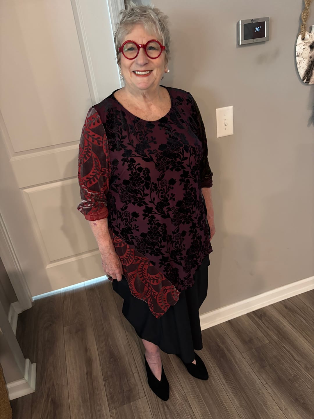 Customer photo review of Wren Asymmetrical Top, Wine Multi