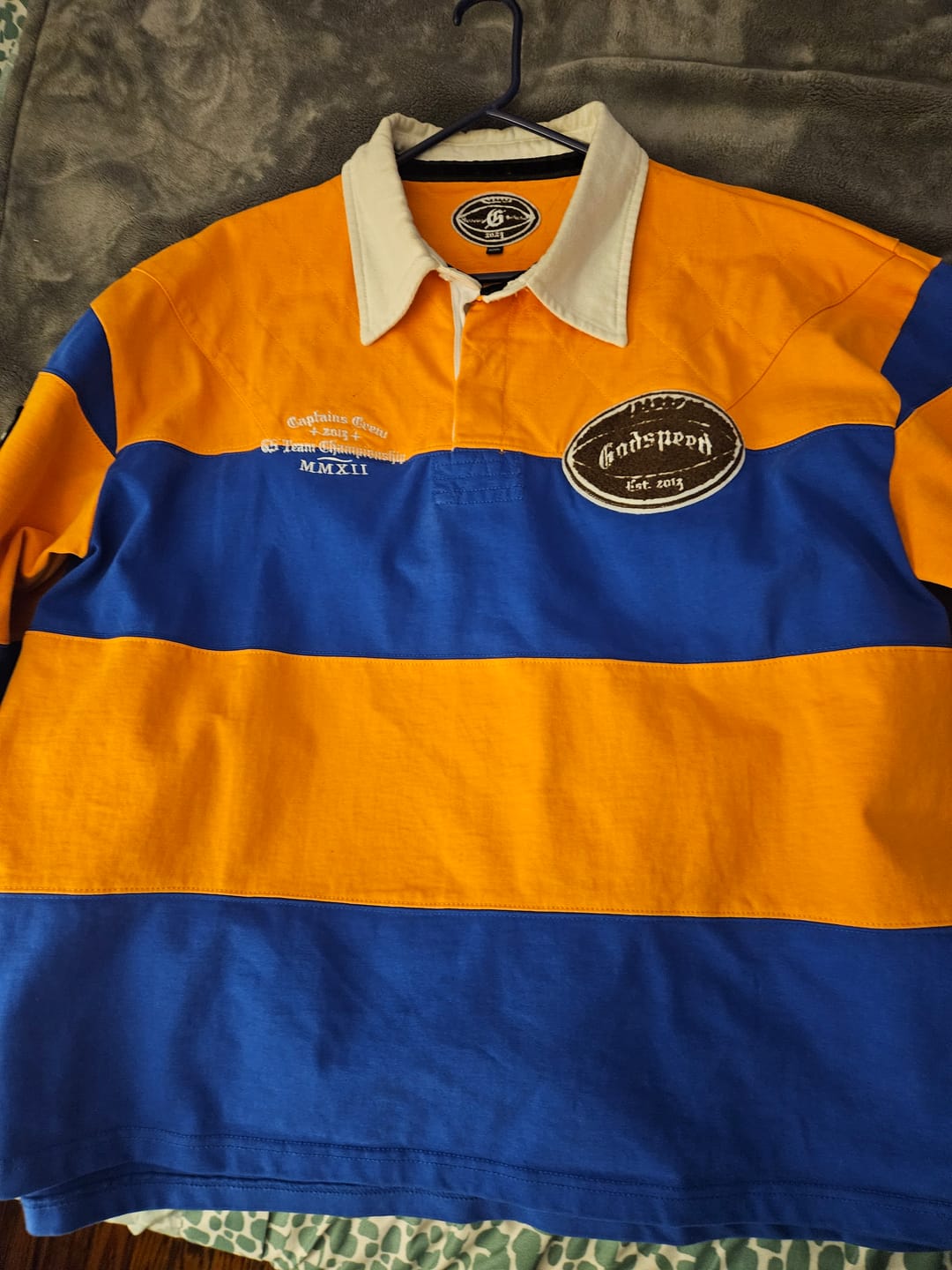 Customer photo review of Godspeed Classic Field Rugby Shirt Orange/Blue