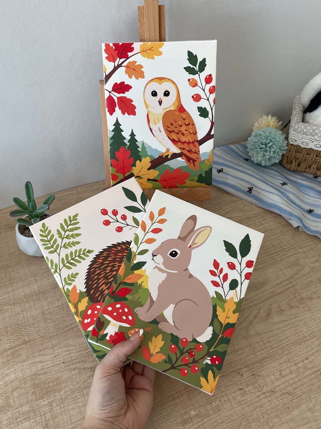 Customer photo review of Mini Peinture par numéros 15x20cm (6 pièces) - Petites créatures de la forêt