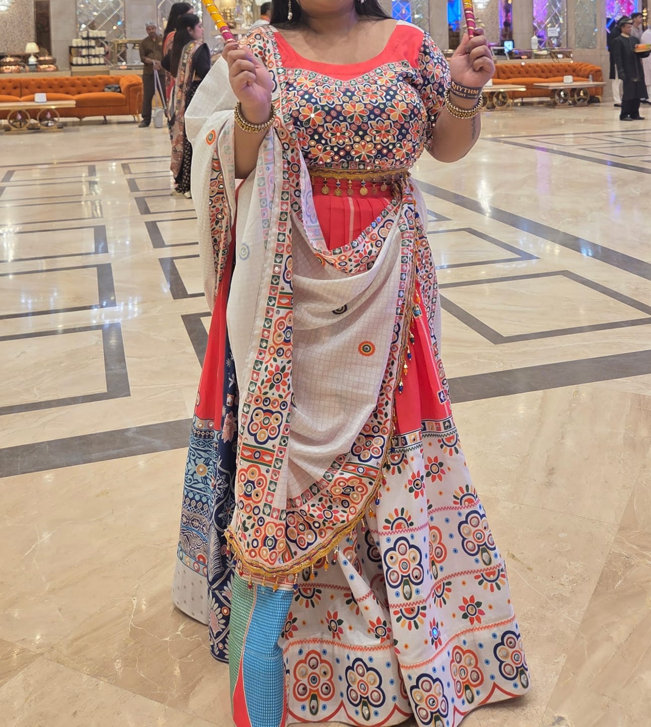 Customer photo review of Pink Mirror Work Digital Printed Navratri Lehenga Choli