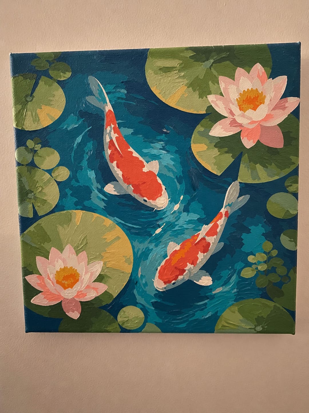 Customer photo review of Mini Peinture par Numéros 20x20cm avec cadre Bassin aux Carpes Koï