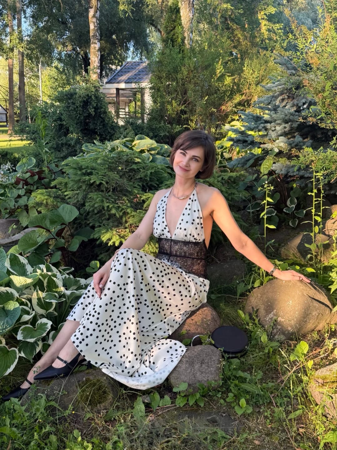 Customer photo review of Women's Polka-Dot Halter Maxi Dress with Lace Waist