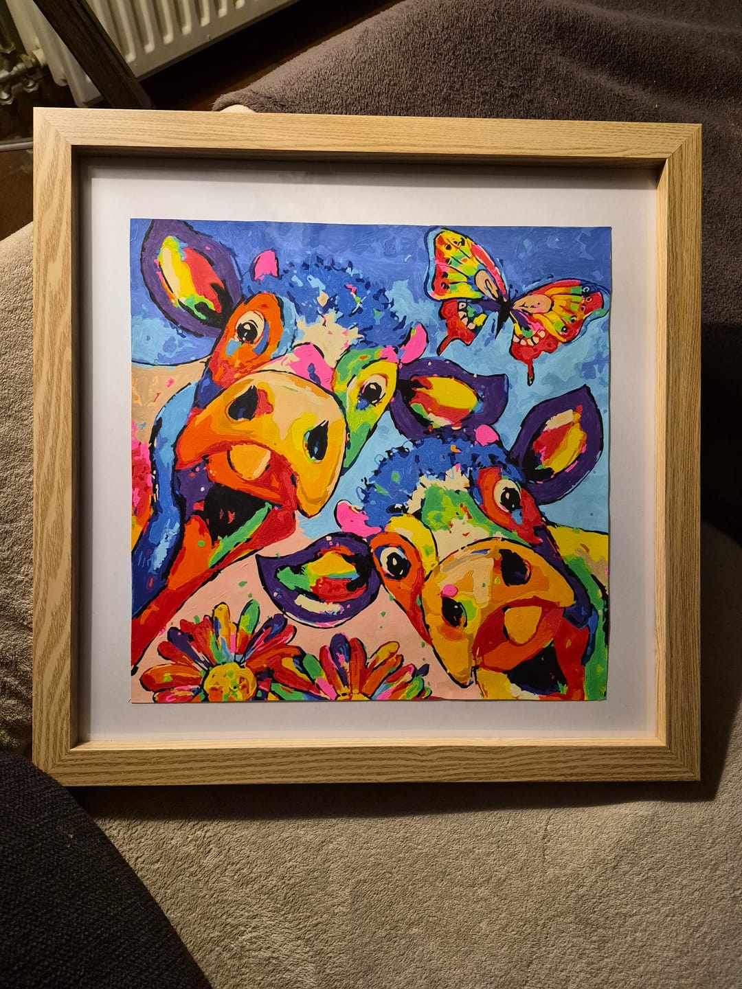 Customer photo review of Vrolijk Schilderij - Koeien Blauw