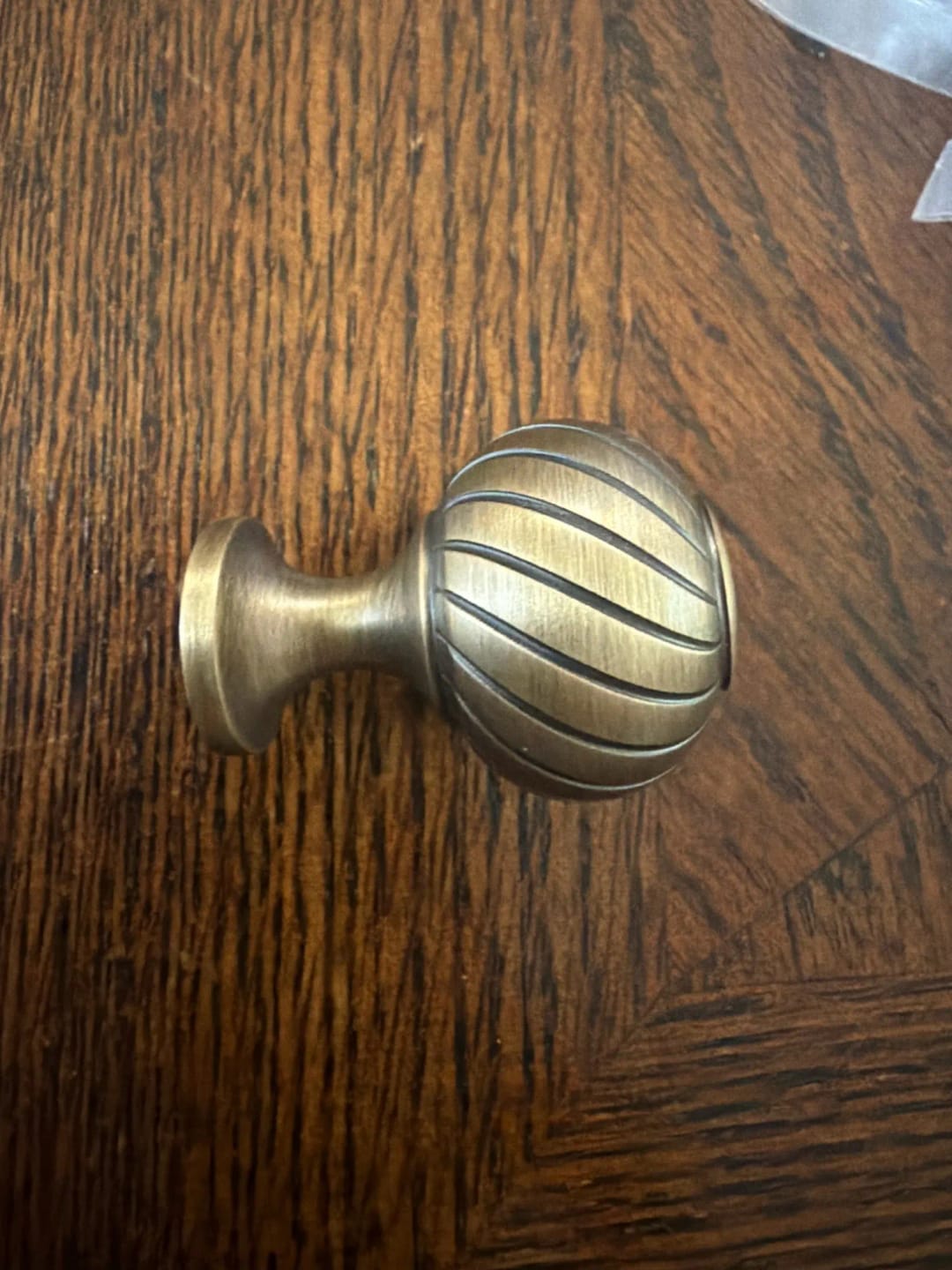 Customer photo review of Ribbed Solid Brass Round Cabinet Knob, Antique Brass