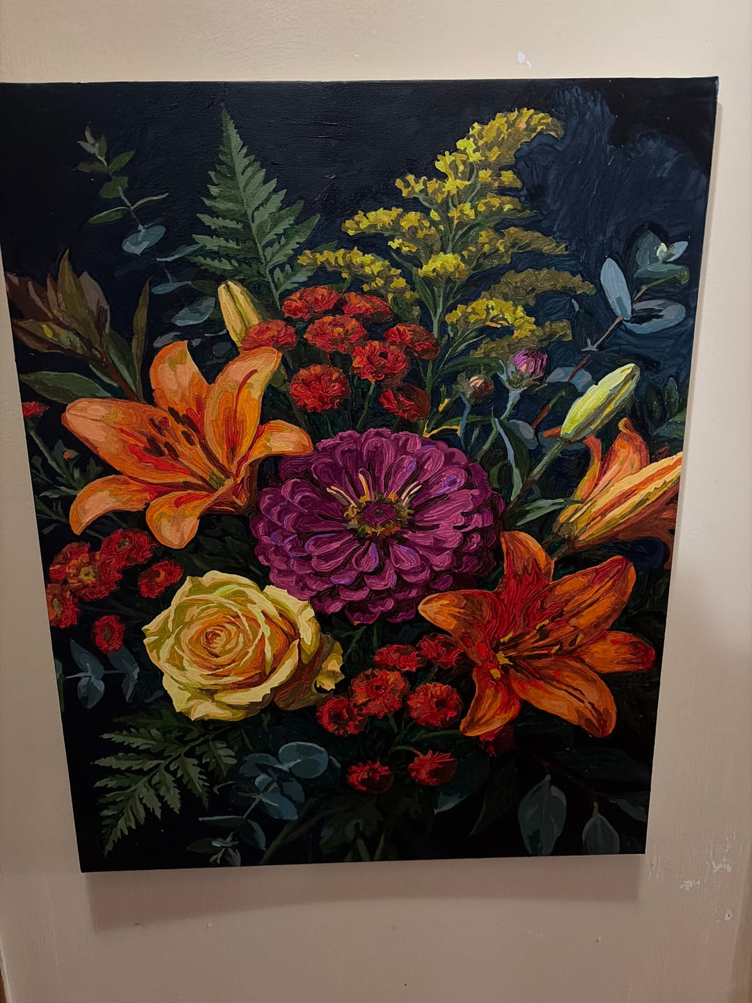 Customer photo review of Autumn Floral Teal Background (Paint by Numbers)