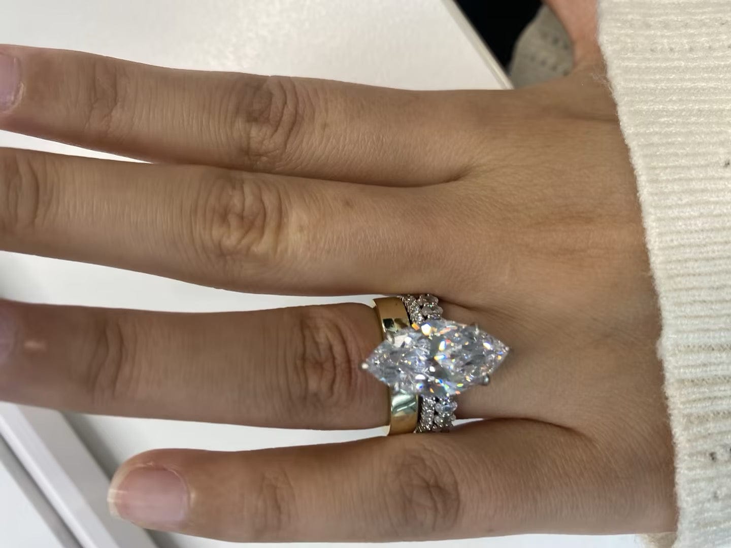 Customer photo review of S925 3PC 6.0Ct Marquise Cut Hidden Halo Stackable Statement Ring Sets For Everyday Wear