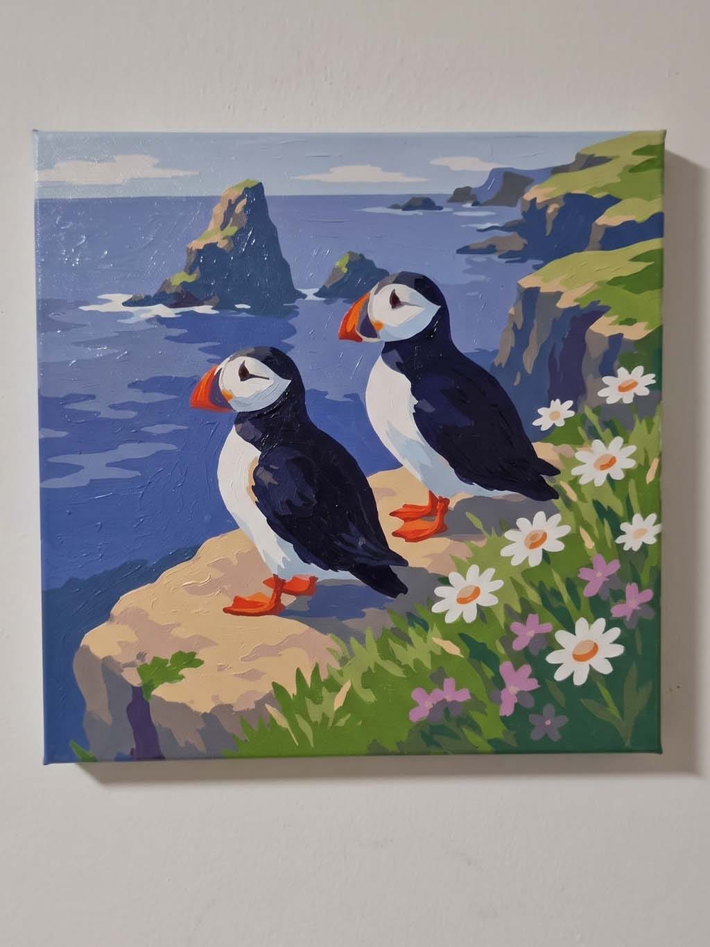 Customer photo review of Mini Peinture par Numéros 20x20cm avec cadre Macareux sur les falaises océaniques