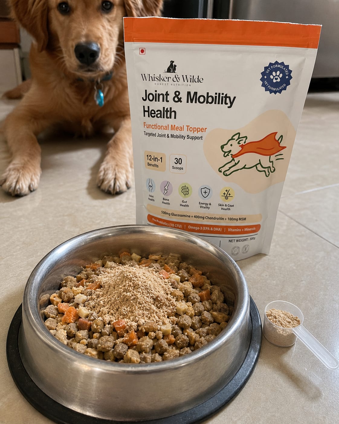 Customer photo review of Joint Support Dog Topper · Glucosamine & Chondroitin for Stiff Joints & Mobility