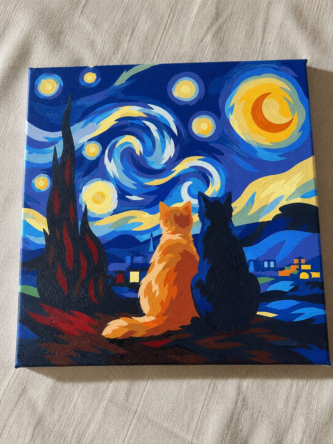 Customer photo review of Mini Peinture par Numéros 20x20cm avec cadre Compagnons nuit étoilée