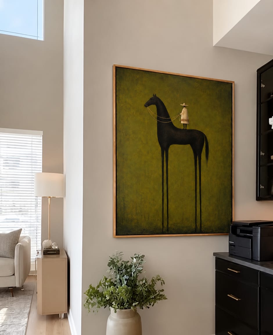 Customer photo review of Silent Reins-Olive Black Horse Painting