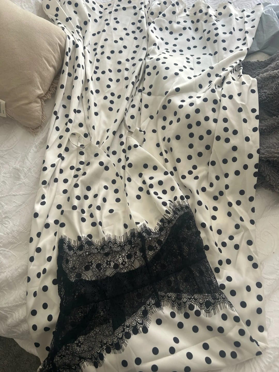 Customer photo review of Women's Polka-Dot Halter Maxi Dress with Lace Waist