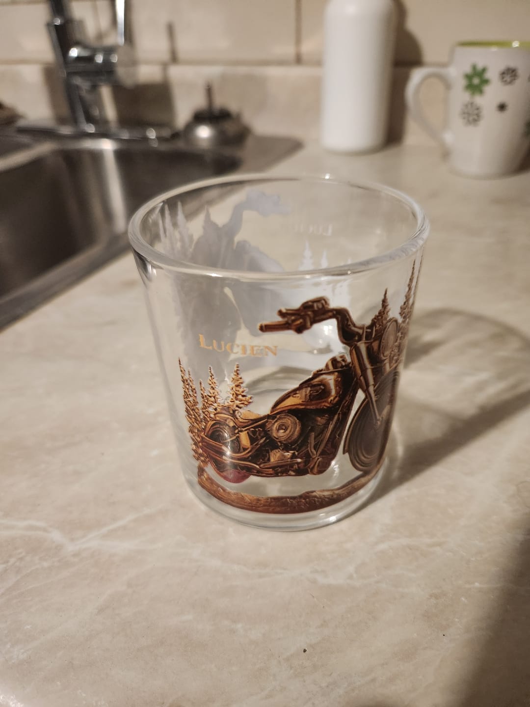 Customer photo review of Never Underestimate An Old Man With His Motorcycle - Personalized Biker Whiskey Glass