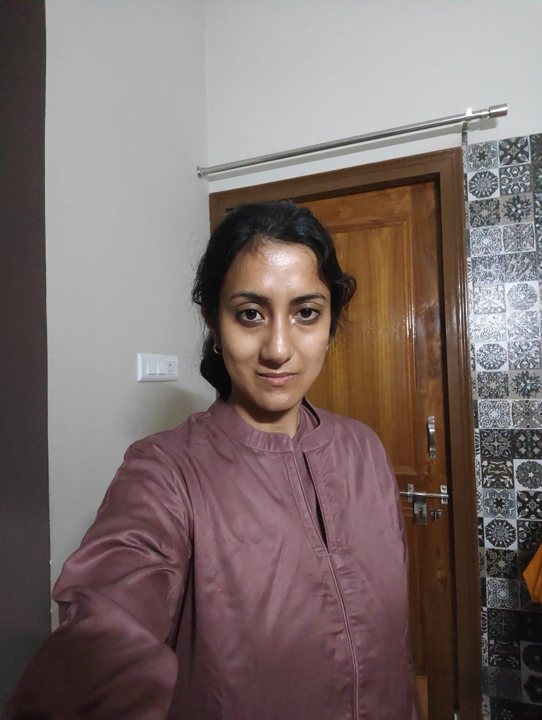 Customer photo review of Women Rose Taupe Flowy Straight Long Kurta