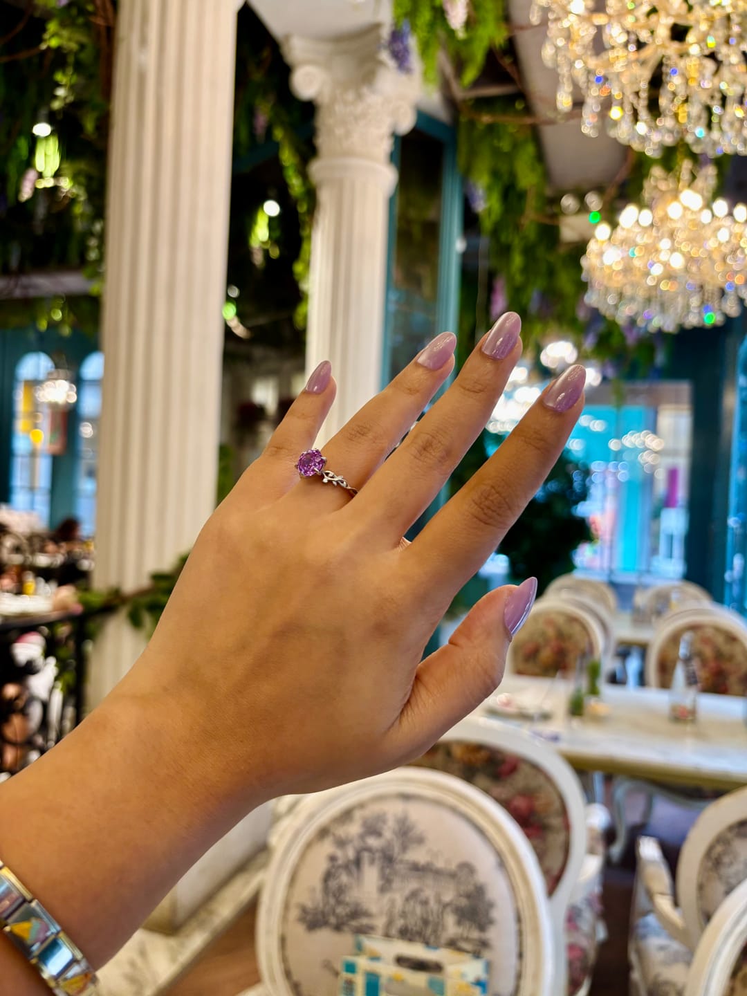 Customer photo review of 2Ct Purple Rose Cut Silver Solitare Ring For Women