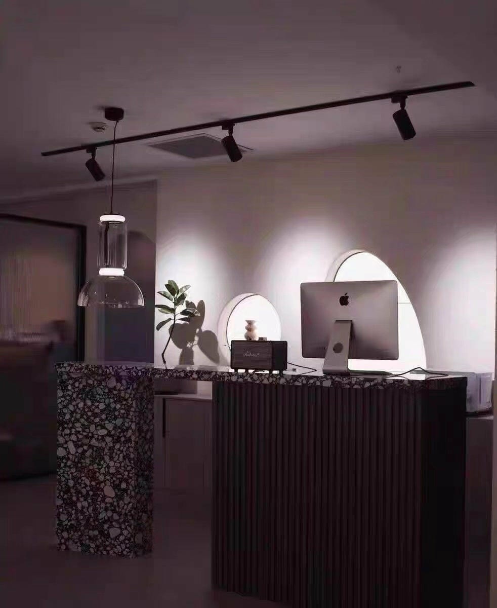 Customer photo review of Glass Pendant Lamp, Stacked Clear Cylinders, Black Frame