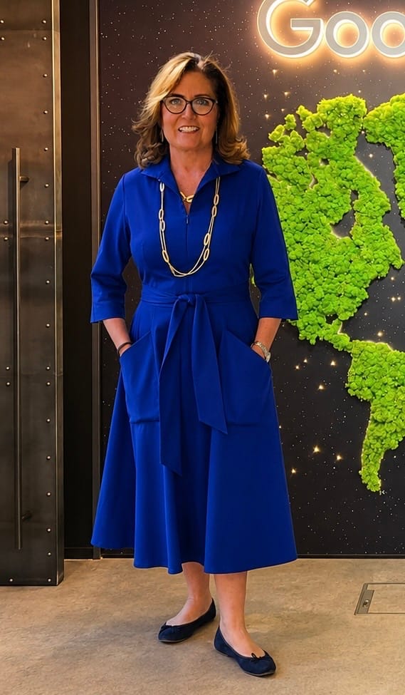 Customer photo review of The 'Zip Pocket' Dress in Bright Blue Ponte Jersey  - Ballerina Length - shipping early w/c 28th Sept
