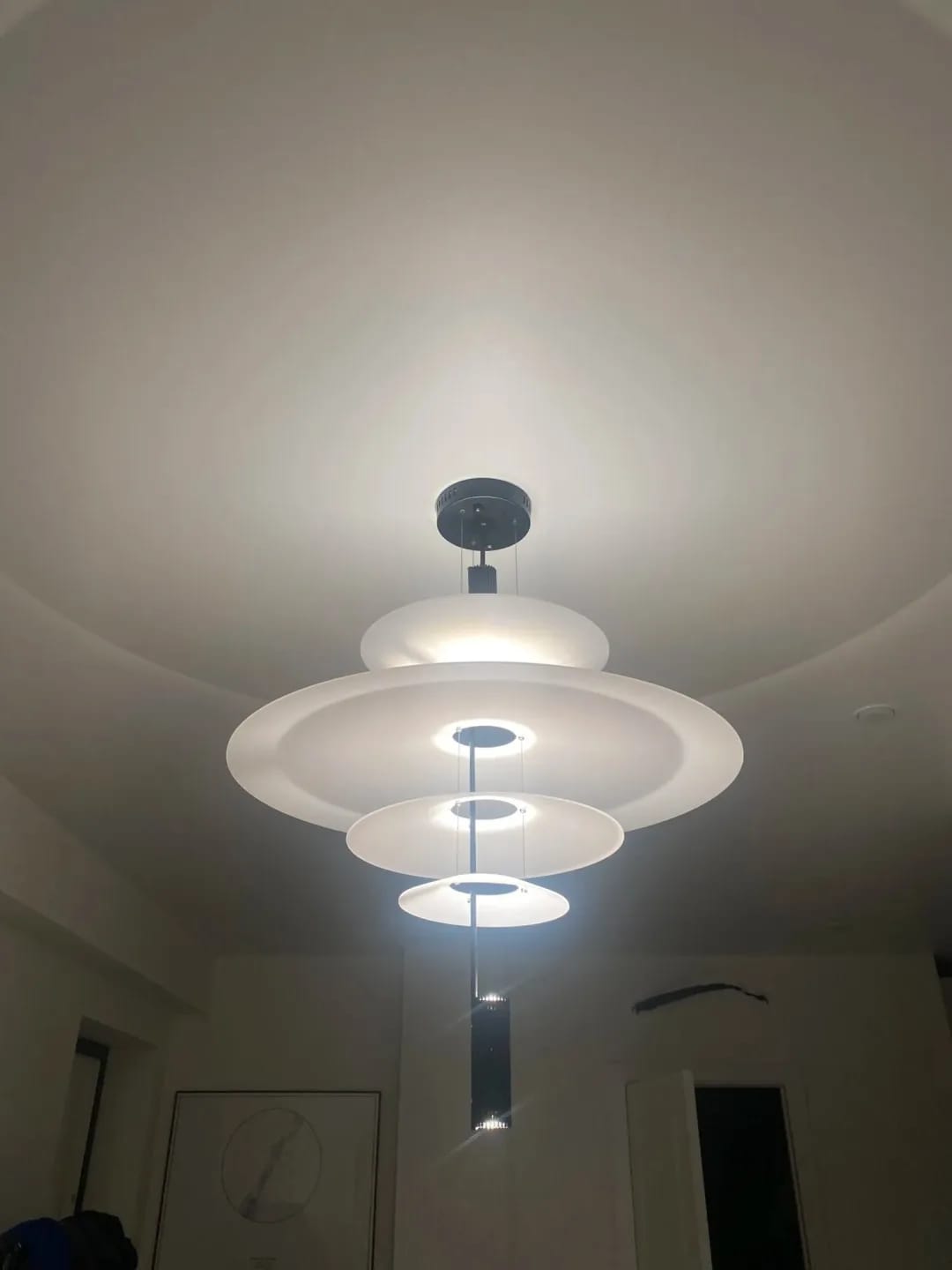 Customer photo review of Tiered Acrylic Pendant Light, Frosted Disc Shades, 2–4 Layers