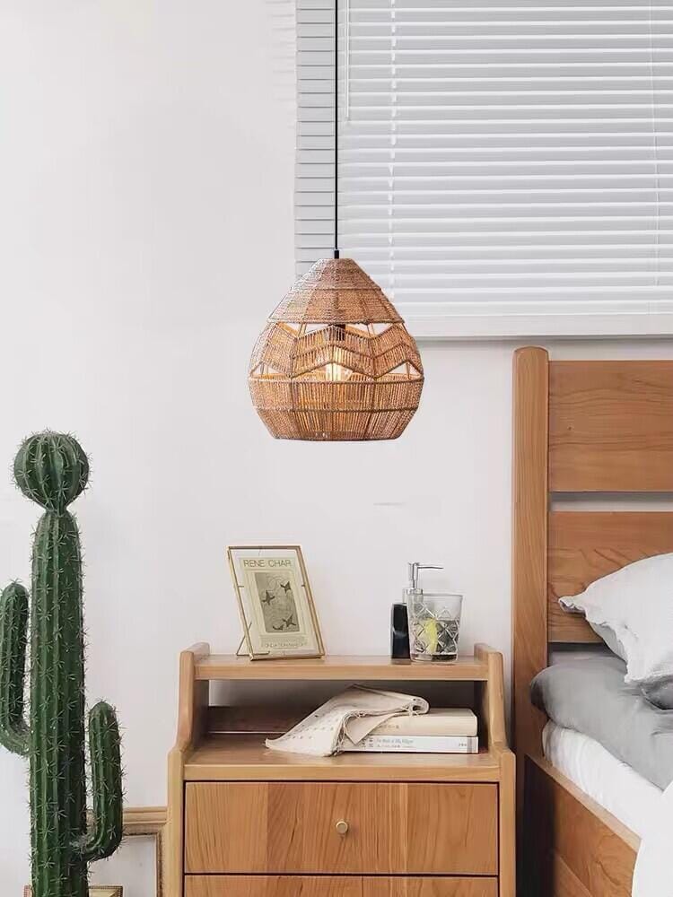 Customer photo review of Rattan Pendant Light, Woven Teardrop, Metal Frame, Hemp Rope