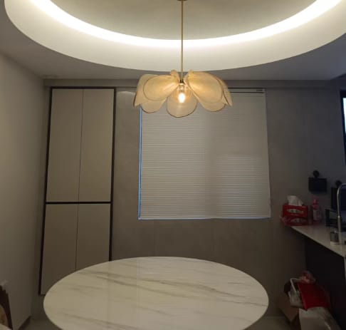 Customer photo review of Woven Abaca Pendant Light, Gold Frame, Bloom Shade, 50 to 80 cm