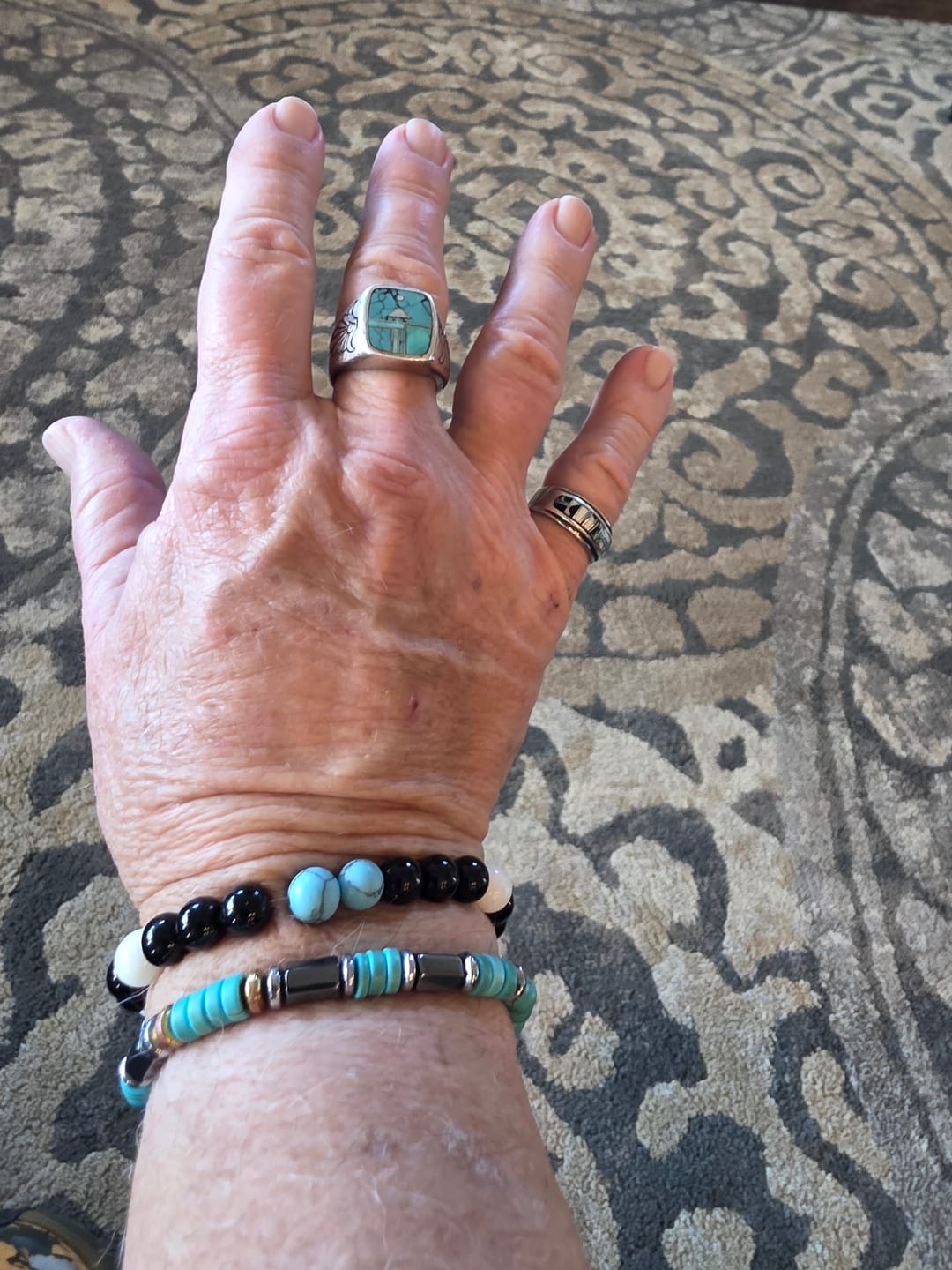 Customer photo review of Men’s Hematite & Turquoise Bracelet – Natural Stone Grounding Jewelry for Strength, Focus & Protection