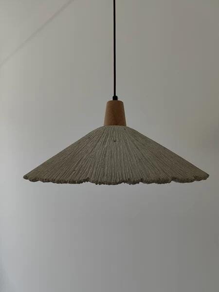 Customer photo review of Pleated Concrete Pendant Light, Wood Grain Shade, Metal, Damp Rated