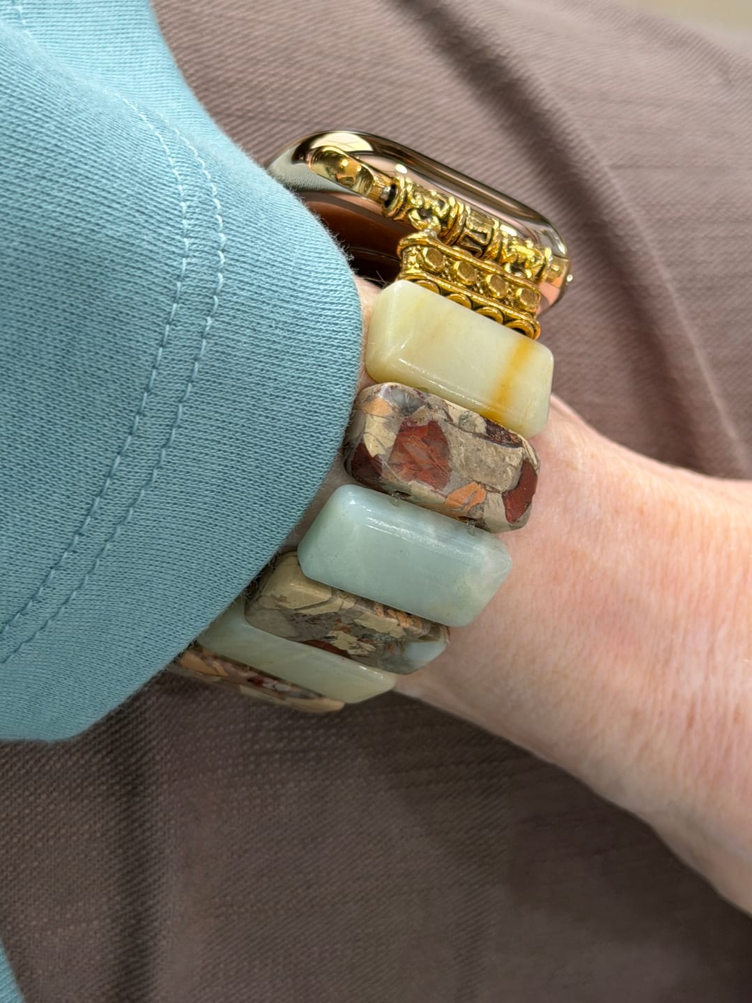 Customer photo review of Earth Amazonite Stretch Apple Watch Strap