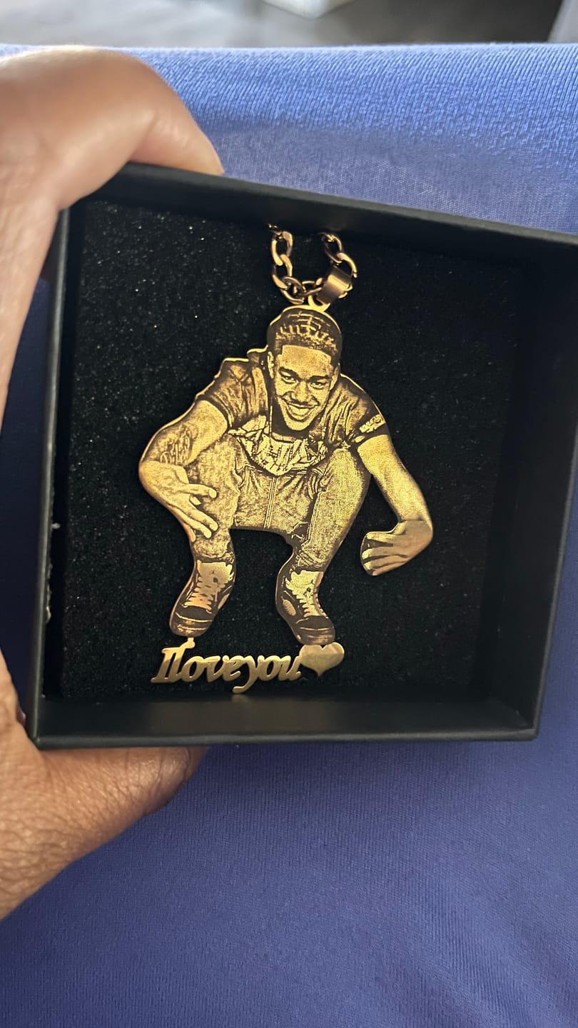 Customer photo review of Custom Photo Engraved Pendant Necklace