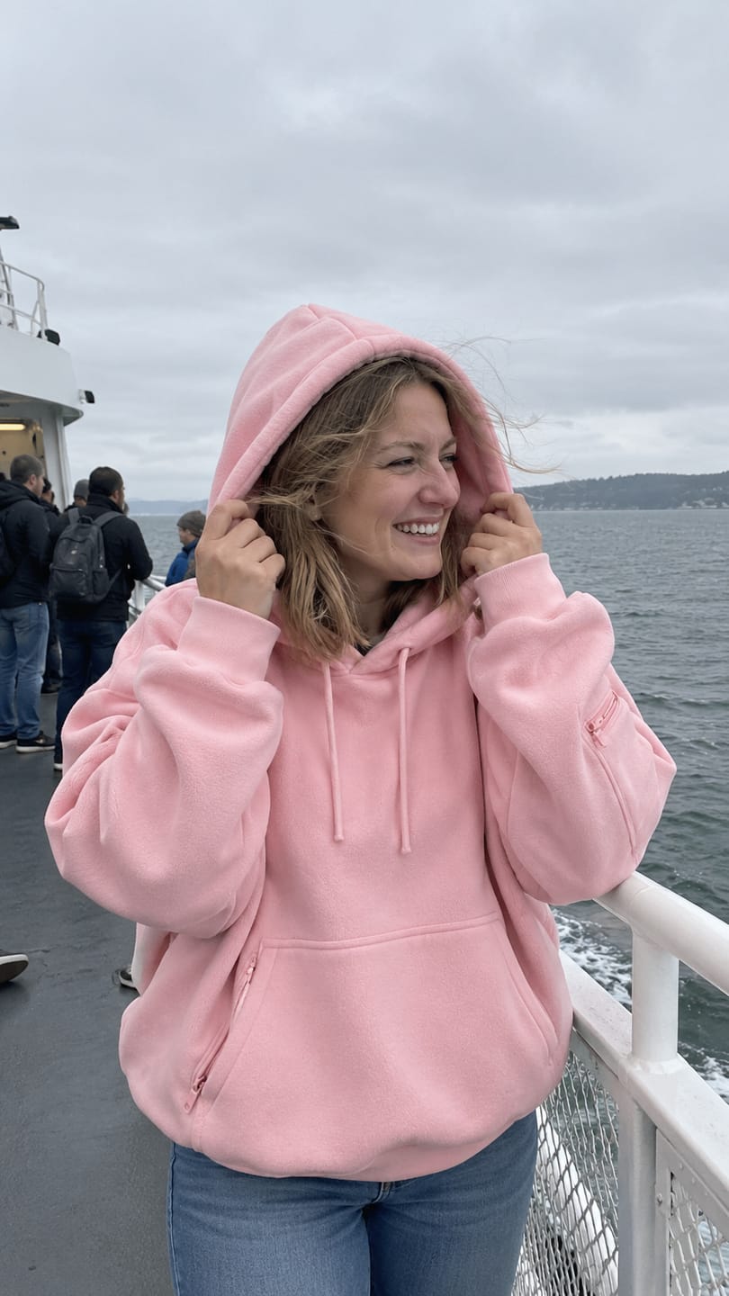 Customer photo review of Hoodie with Eye Mask & Secure Pockets