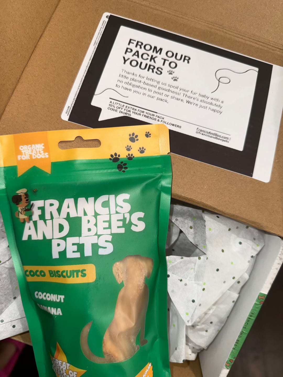 Customer photo review of Coco Biscuits– Plant-Based Dog Treats