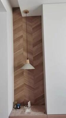 Customer photo review of Pleated Concrete Pendant Light, Wood Grain Shade, Metal, Damp Rated