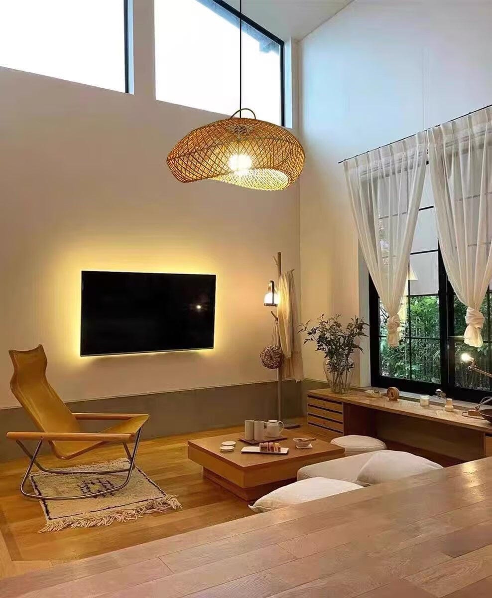 Customer photo review of Rattan Wave Pendant Light, Open Weave, Black Frame, 50 to 80 cm