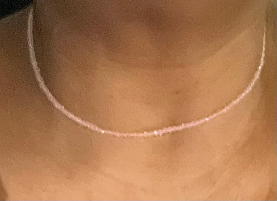 Customer photo review of Rose Quartz Micro Faceted Choker/Layering Necklace for Compassion, Self Love and Releasing Emotional Barriers
