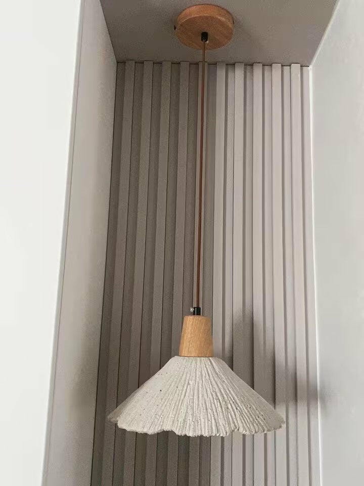 Customer photo review of Pleated Concrete Pendant Light, Wood Grain Shade, Metal, Damp Rated