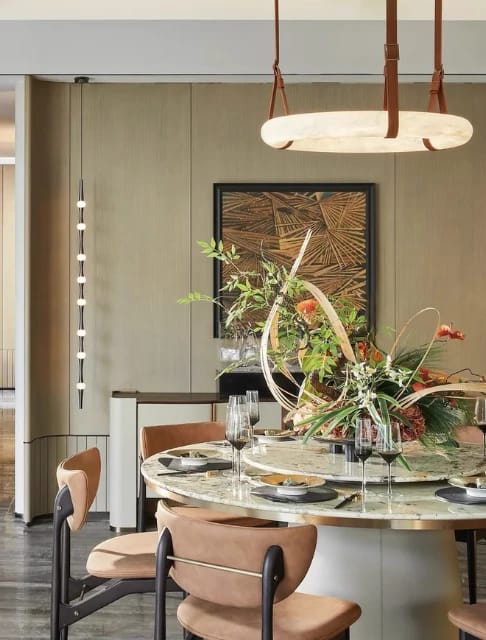 Customer photo review of Alabaster Hoop Pendant Light, Leather Straps, 40–100 cm, LED