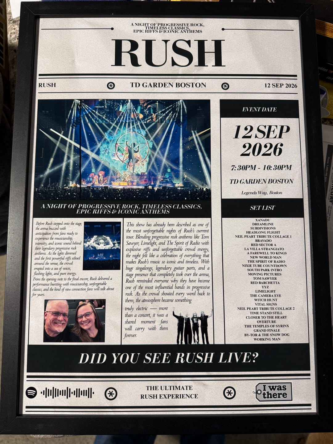 Customer photo review of Rush - Personalised Newspaper Style Concert Poster (USA Tour)