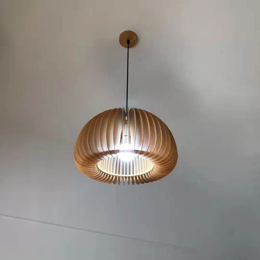 Customer photo review of Wood Pendant Lamp, Rounded Slat Dome, Natural Wood, 150 cm Cord