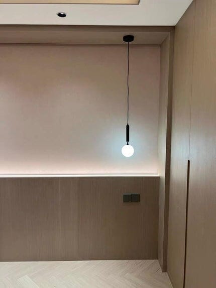 Customer photo review of Glass Pendant Lamp, Mouth-Blown Spheres, Slim Metal Rod