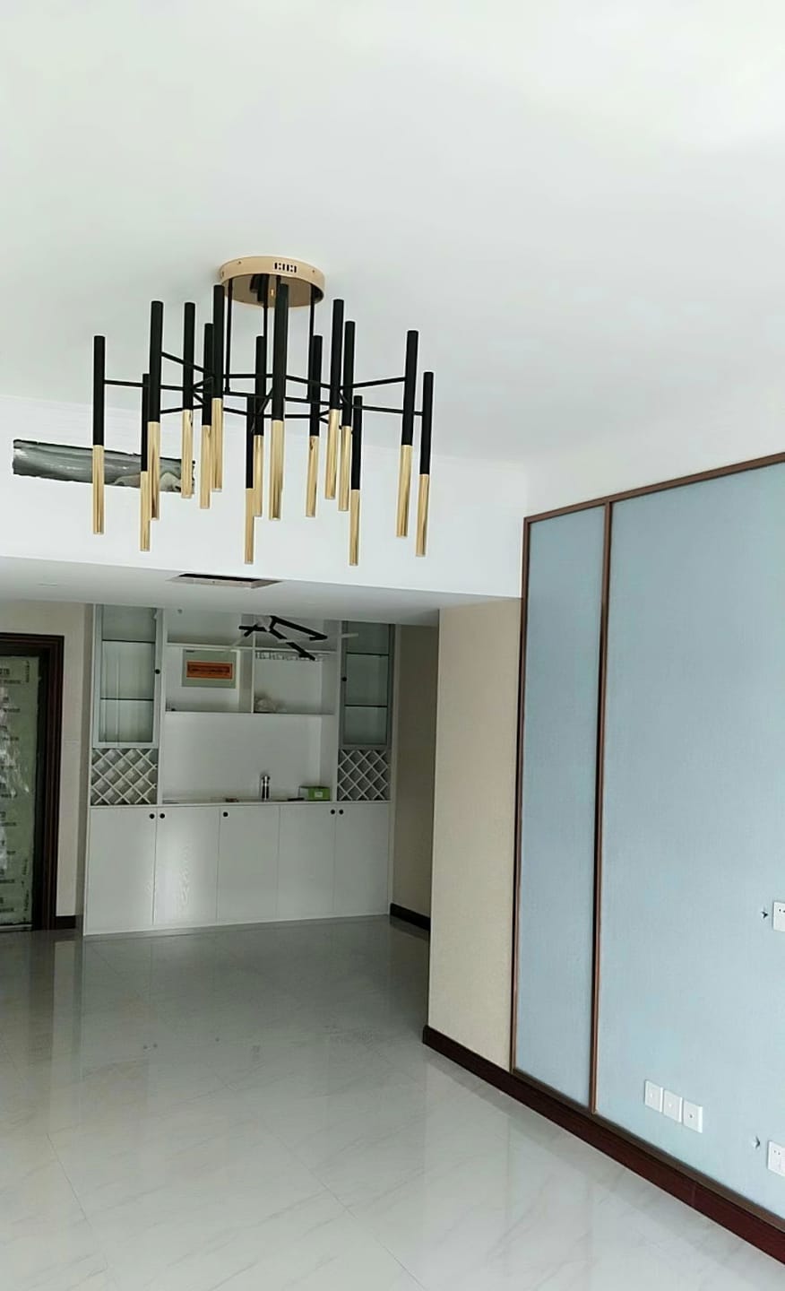 Customer photo review of Black Gold Tubular Chandelier, Metal Rods, 60 to 120 cm