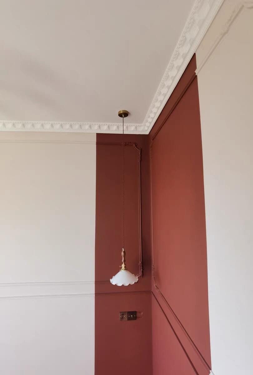 Customer photo review of White Glass Flower Pendant Light, Brass and Walnut, 25 cm