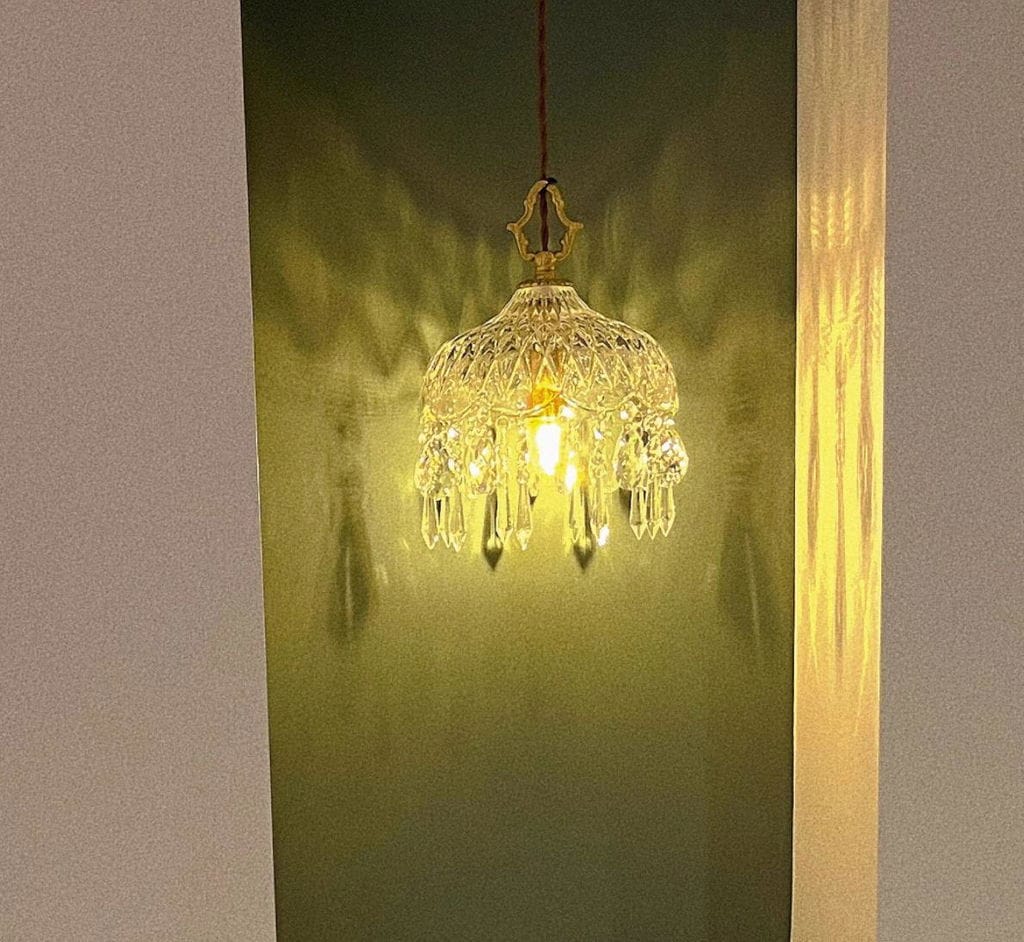 Customer photo review of Crystal Pendant Light, Draped Drops, Gold Brass, Adjustable Cord