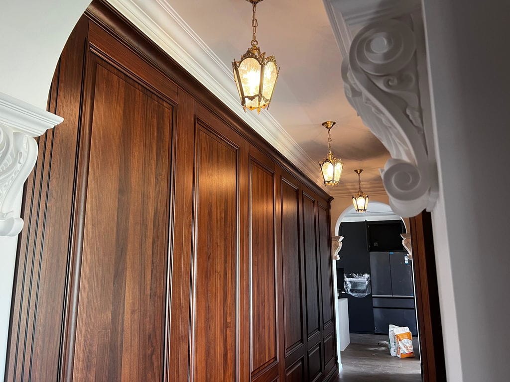 Customer photo review of Ornate Brass Pendant Light, Frosted White Glass Panes, 23 cm